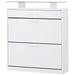 Slim Entryway Organizer with 2 Flip Drawers, Tempered Glass Top Shoe Storage Cabinet with Drawer, Free Standing Tipping Bucket Shoe Rack with LED Light for Hallway, White - DTYStore