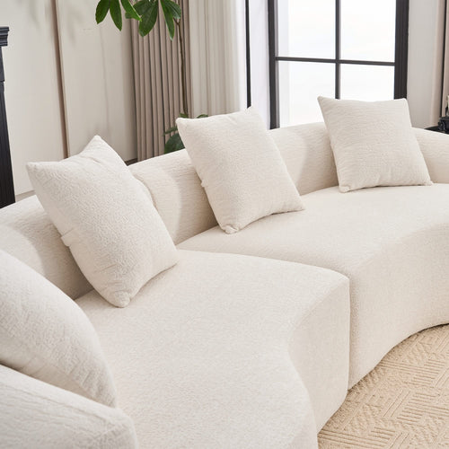 LY-025 Full Compression Sponge Sofa Cloud White Curved Modular Sectional 30D High-Density Chenille Sleeper Couch 110'L - Image 9