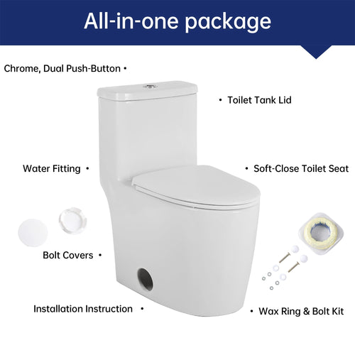 1.1/1.6 GPF Elongated Comfort Height Floor Mounted One-Piece Toilet ,  CUPC Certified, WaterSense Cetified, Ceramic, White Color, Soft Close Seat - Image 6