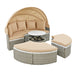 Patio Furniture Round Outdoor Sectional Sofa Set Rattan Daybed Two-Tone Weave Sunbed with Retractable Canopy, Separate Seating and Removable Cushion, Light Coffee - DTYStore