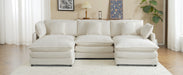 112.6" Modern Sofa Modular Sofa Couch Upholstered Corduroy L-Shape Sectional Sofa with Side Storage Pockets for Living Room, Beige