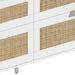 59" Rattan Dresser with Drawers, 6 Drawer Dresser for Bedroom, Clothes Storage Cabinet for Bedroom, Metal Handle&Wood Legs for Hallway, Living Room, Bedroom,White - DTYStore