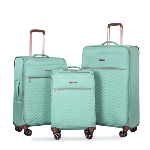 Softshell Suitcase Spinner Wheels Terylene Luggage Set Green 4-Piece Lightweight Durable