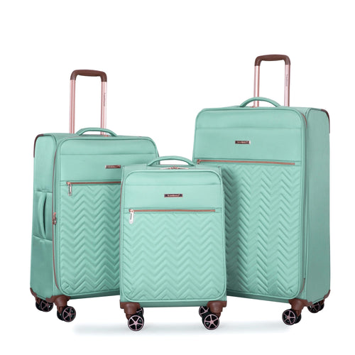 Softshell Suitcase Spinner Wheels Terylene Luggage Set Green 4-Piece Lightweight Durable - Image 1