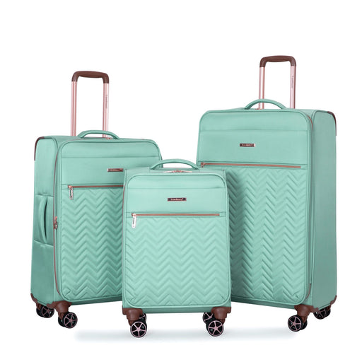 Softshell Suitcase Spinner Wheels Terylene Luggage Set Green 4-Piece Lightweight Durable