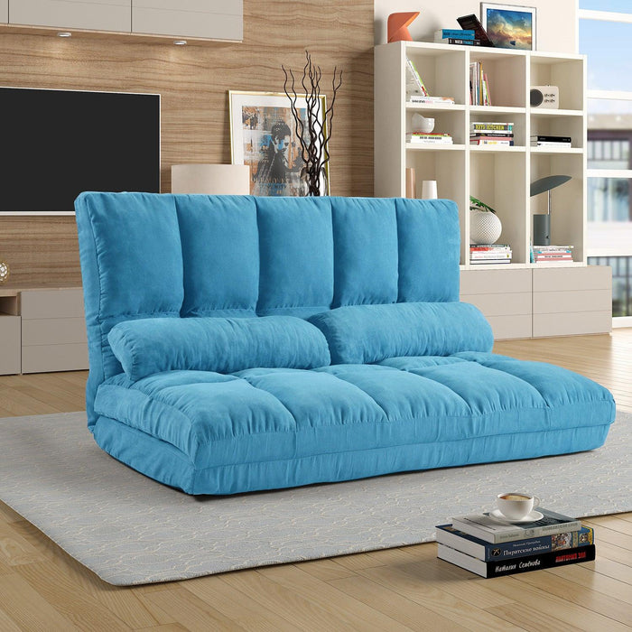 Double Chaise Lounge Sofa Floor Couch and Sofa with Two Pillows (Blue) - DTYStore
