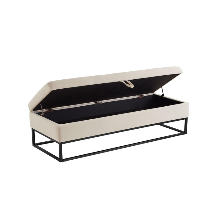 58.6" Bed Bench Metal Base with Storage Beige Velvet - DTYStore
