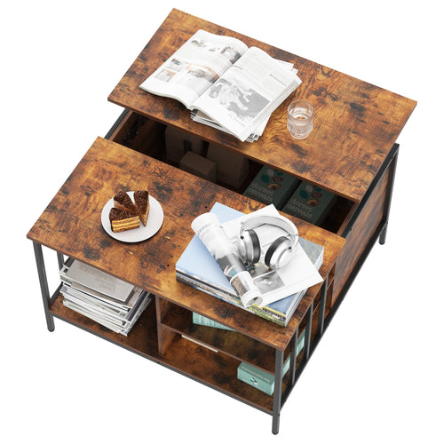 Farmhouse Lift Top Coffee Table with Storage - 31.5' Adjustable Height Living Room Table, Multifunctional Center for Family with Hidden Compartment & 3 Shelves(110lbs Capacity, Easy to Clean) - Image 7