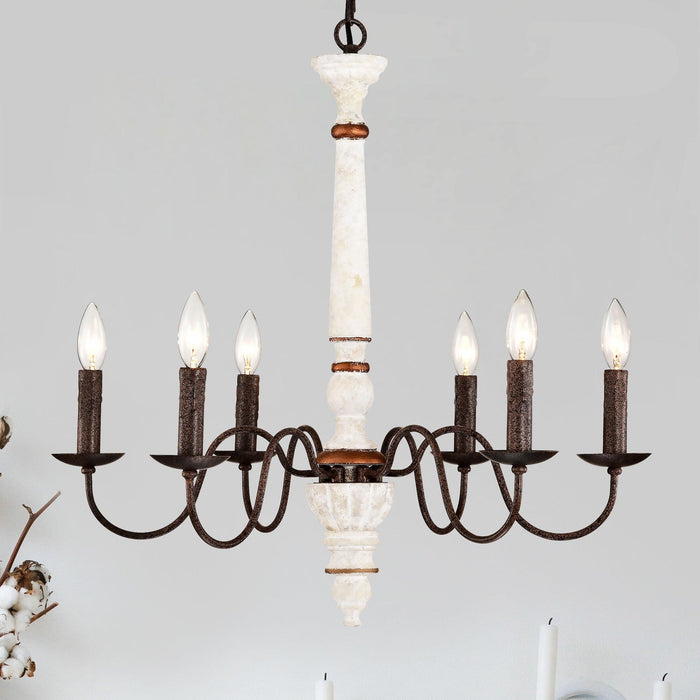 Retro White and Rust Color Chandelier With Light Fixture 6 Light (E12 NO include Bulb) Pendant Light Fixtures for Dining Room, Lobby, Kitchen, Bedroom, Living Room, Conference Room, Home Office