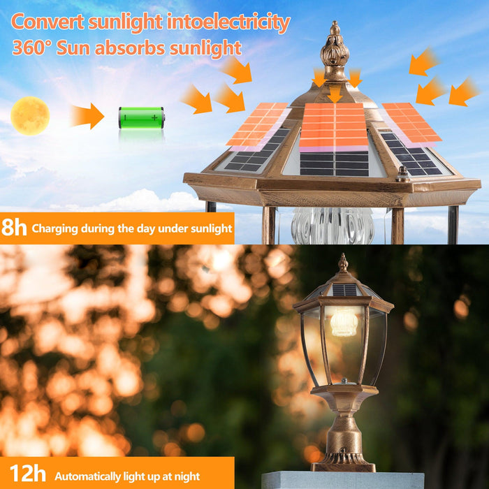 Retro Gold Solar Column Headlights With Dimmable LED 1 pack - DTYStore