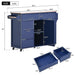 Store Kitchen Cart with Rubber Wood Countertop , Kitchen Island has 8 Handle-Free Drawers Including a Flatware Organizer and 5 Wheels for Kitchen Dinning Room, Dark Blue - DTYStore