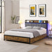 King Size Bed Frame, Storage Headboard with Charging Station and 4 Storage Drawers,LED Lights , Brown and and Gray - DTYStore