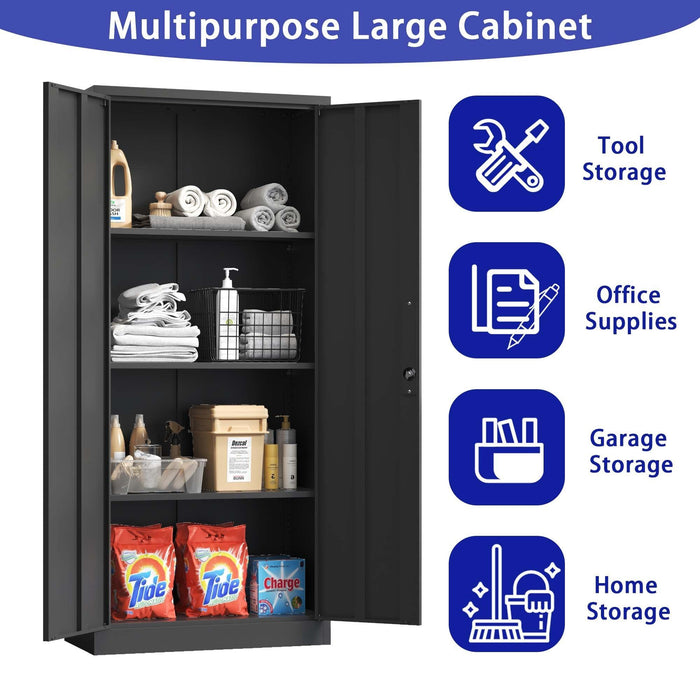 71"H Metal Garage Storage Cabinet, Black Tool Steel Locking Cabinet with Doors and 3 Shelves, Tall Cabinets for Garage Storage Systems Lockable File Cabinet for Home Office, Classroom/Pantry - DTYStore