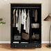 Modern Wood 3 Doors Armoire Wardrobe Closet with 2 Drawers,70.1' Tall Wooden Wardrobe Cabinet with Hanging Rail and Shelve for Bedroom, Natural +Black - DTYStore
