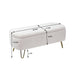 Ivory White Storage Ottoman Bench for End of Bed Gold Legs, Modern Ivory White Faux Fur Entryway Bench Upholstered Padded with Storage for Living Room Bedroom - DTYStore
