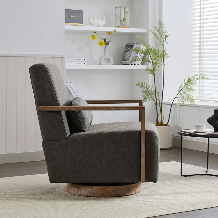 30.3"W Swivel Modern Upholstered Accent Chair with Solid Wood Armrests and 360 Degree Comfy Lounge Reading Chair, Side Armchair for Hotel, Bedroom, Living Room, Office, and Nursery Room.(Gray,PU)
