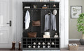 Modern Style Multiple Functions Hallway Coat Rack with Metal Hooks, Entryway Bench 60" Wide Hall Tree with Ample Storage Space and 24 Shoe Cubbies , Black (OLD SKU: WF286983AAB ) - DTYStore