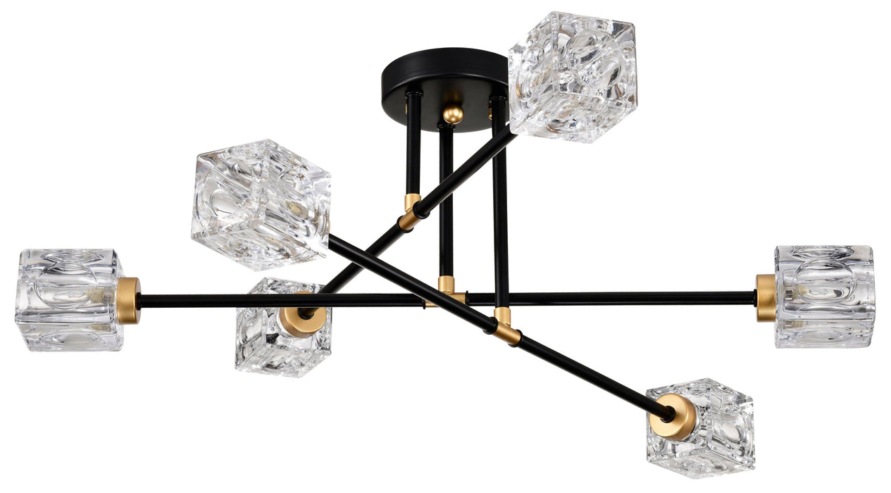 Modern Ceiling Lamp with Light Fixture (6*G9 Bulbs Included),Modern Semi Flush Mount Light Fixture Crystal Chandelier for Dining Room, Bedroom, Living Room--Matte Black 
+Matte Gold - DTYStore