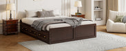 Wood Queen Size Platform Bed Frame with 6 Drawers, Espresso - DTYStore