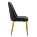 8 modern dining chairs, sleek PU backrest, and gold metal legs bring a comfortable home experience to the kitchen, bedroom, and office.Black PU Chairs with Simple Line Designs On The Backrest. - DTYStore