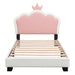 Twin size Upholstered Princess Bed With Crown Headboard,Twin Size Platform Bed with Headboard and Footboard, White+Pink - DTYStore