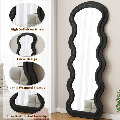 Flannel Full Length Wave  Floor Mirror  for Bedroom living room Hanging or Against The Wall black - Image 4