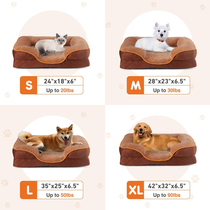 Memory Foam Pet Bed for Small Dogs & Cats with Washable Removable Cover Non-Slip Base Waterproof Liner Egg Crate Foam for Improved Sleep, Brown,Small - DTYStore