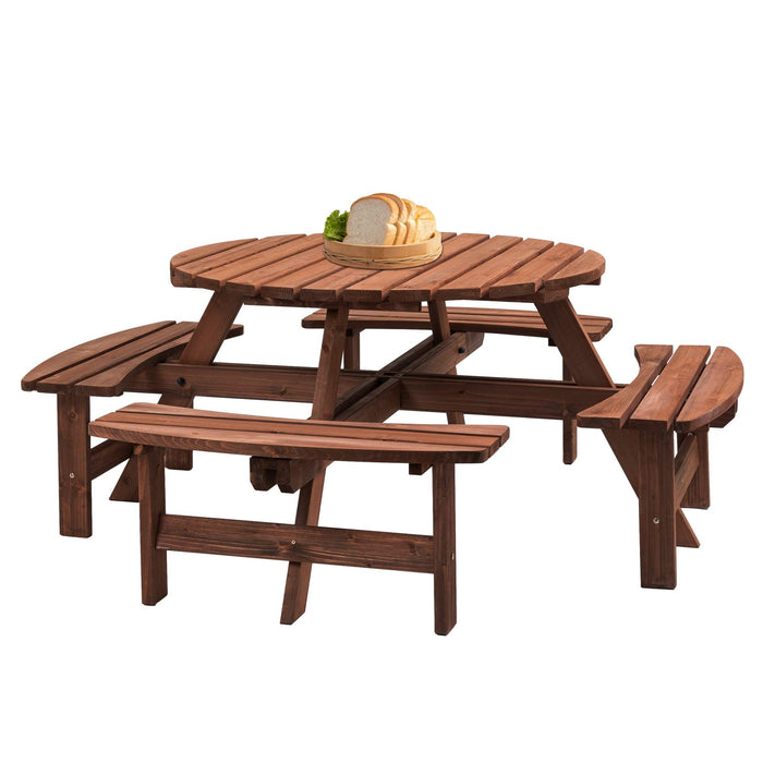 8 Person Wooden Picnic Table, Outdoor Camping Dining Table with Seat, Garden, DIY w/ 4 Built-in Benches, 2220lb Capacity - DTYStore