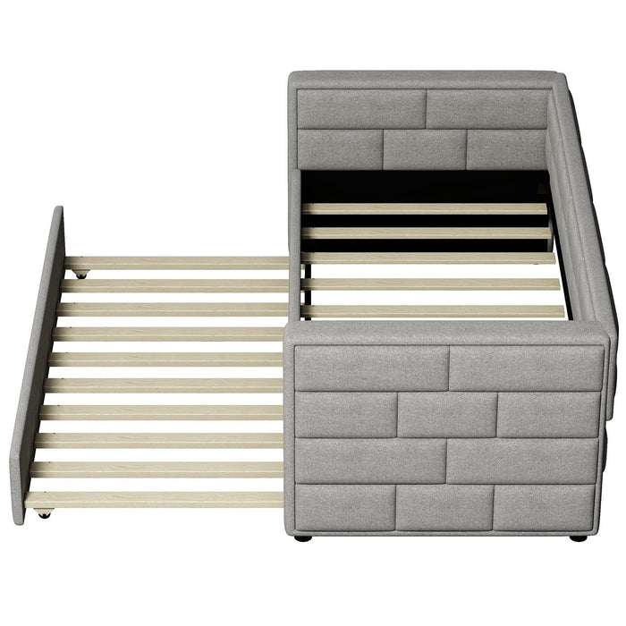 Twin Size Daybed with Trundle, Upholstered Daybed with Padded Back, Gray - DTYStore