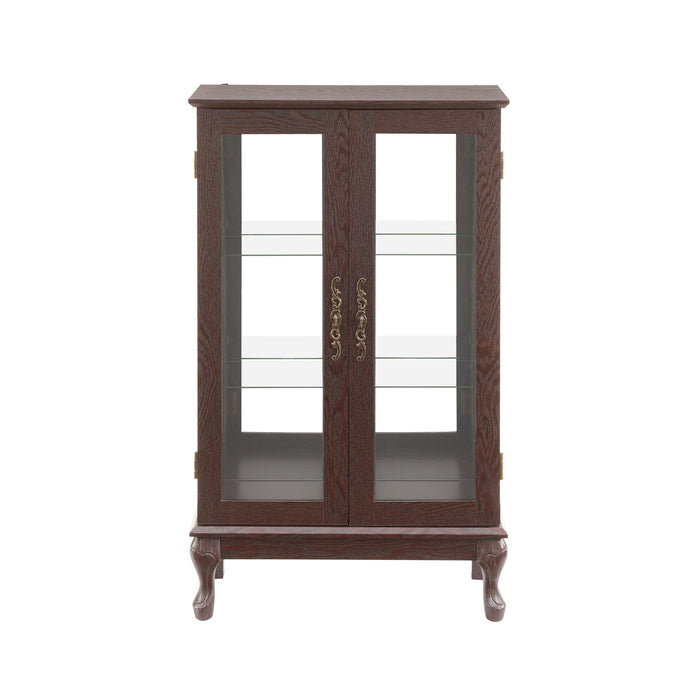 2 Doors Curio Cabinet with Tempered Glass Doors and Mirrored Back Panel, Lighted Display Cabinet for Home and Office