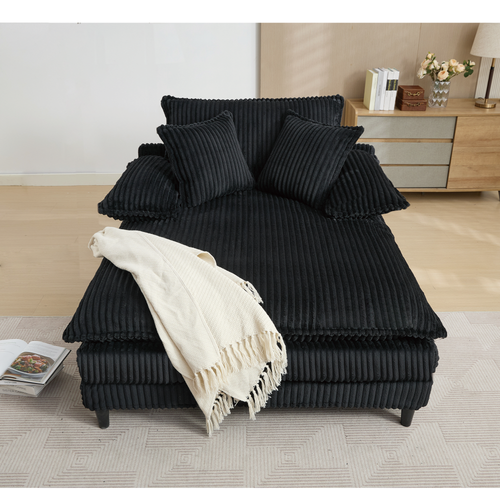 [NEW ARRIVED] [VIDEO PROVIDED] 54.75' W Oversized Chaise Lounge Chair,Fluffy cushioned sofa bed,Deep Seat,Corduroy,2 Pillows,4 gears can be adjusted,Leisure Sleeper Sofa Chair for Living Room, Black - Image 15