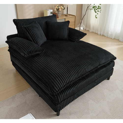 [NEW ARRIVED] [VIDEO PROVIDED] 54.75' W Oversized Chaise Lounge Chair,Fluffy cushioned sofa bed,Deep Seat,Corduroy,2 Pillows,4 gears can be adjusted,Leisure Sleeper Sofa Chair for Living Room, Black - Image 9