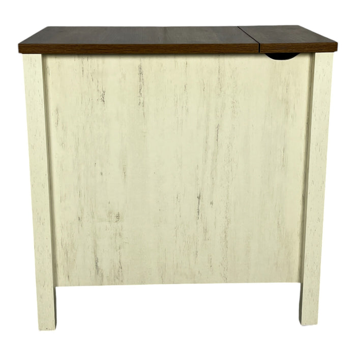 Farmhouse End Table with Charging Station,Night Stand with Barn Door and Drawer, Storage for Bedroom Living Room ,Bedside Table, Bedside Table Brown+white color