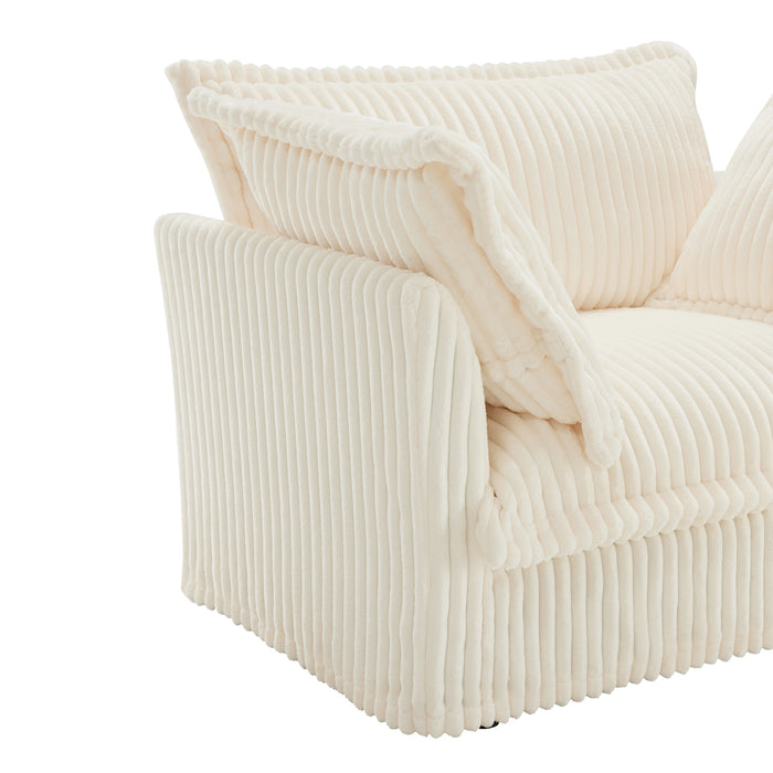 Slipcovered Sectional 2 Seater Sofa Couch with Convertible Ottoman, Wide and Deep Seat L Shaped Sofa with Detachable Cover and Soft Multiple Big Pillows,Cream Corduroy Fabric
