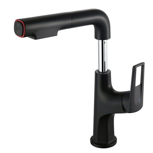 Matte Black Pull-Down Vessel Faucet with Lift Spout & Dual Spray Modes, Metal, Single Hole - Image 1