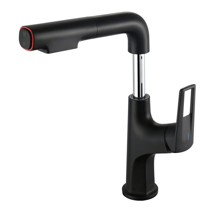 Matte Black Pull-Down Vessel Faucet with Lift Spout & Dual Spray Modes, Metal, Single Hole