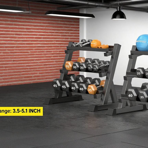 3-Tier Dumbbell Rack Stand: Holds 5-50lb weights with a 1100 lb max capacity. Designed specifically for dumbbell storage. - Image 9