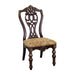 Formal Traditional Dining Chairs 2pc Set Dark Cherry Finish with Gold Tipping Jacquard Fabric Upholstered Extravagant Carving Dining Room Furniture - DTYStore