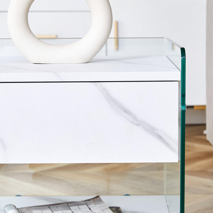 Bedside table with drawers. The board surface is MDF sticker, and both sides are transparent tempered glass. The design is simple and elegant, with excellent storage functions. - DTYStore