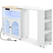 Rolling Kitchen Island With Extended Table, Kitchen island on Wheels with LED Lights,Power Outlets and 2 Fluted Glass Doors, Kitchen Island with a Storage Compartment and Side 3 Open Shelves,White - DTYStore