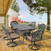 7-Piece All-Weather Cast Aluminum Dining Set, Include 6 Swivel Chairs and Rectangular Table With Black Frame - DTYStore