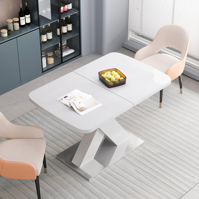 Modern Square Dining Table, Stretchable, White Table Top+MDF X-Shape Table Leg with Metal Base - DTYStore