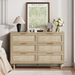 Rattan 6 Drawer Dresser for Bedroom, Wood Dresser & Chest of Drawers with Metal Handles 51" - DTYStore
