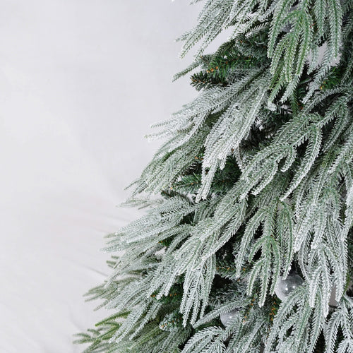 5FT Pre-Lit Spruce Snow Flocked Christmas Tree with LED Lights, Artificial Hinged Xmas Tree in White+Green, Made of PE and PVC, 59 Inches Tall - Image 13