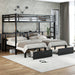 Full XL Over Twin & Twin Triple Bunk Bed with Drawers, Multi-functional Metal Frame Bed, Bed Head with Shelving & USB, Black - DTYStore
