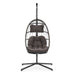 outdoor patio Wicker Hanging Chair Swing Chair Patio Egg Chair UV Resistant Dark grey cushion Aluminum frame - DTYStore