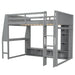 Wood Full Size Gaming Loft Bed with Desk, Multi-storage Shelves, LED and a Hanging Clothes Rack, Gray - DTYStore