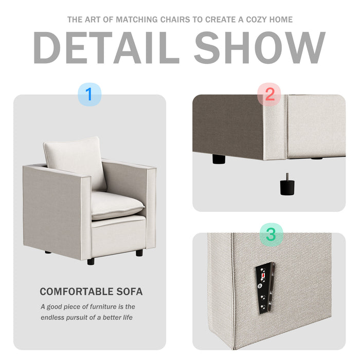 Decorative chairs, comfortable single sofa chairs in beige, soft and breathable seat cushions, soft cushioned armchairs, modern and comfortable sofa chairs in bedrooms/corners/reading rooms