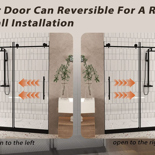 Frameless shower door 56-60 'W x 76' H, 1/4 '(6 mm) Clear Tempered Glass, Explosion Proof Film, Stainless Steel Handle, Matte Black - Image 19