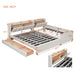 Queen Size & Twin XL Size Upholstered Platform Bed, Mother & Child Bed with Hydraulic Storage System, Drawer Box, Bedhead storage shelf and Two pairs of sockets & USB Ports, PU Leather, Beige - DTYStore